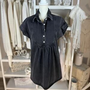 Shein sz. Small black Denim baby doll popover dress.  Unique, edgy, goth 4221